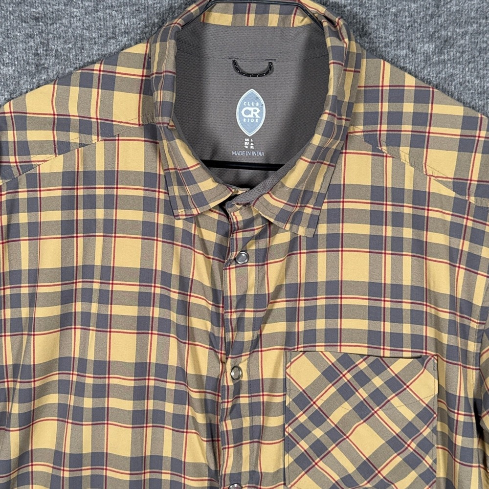 Club Ride Shirt Mens Large Plaid Cycling Biking MTB Performance Vented Snap